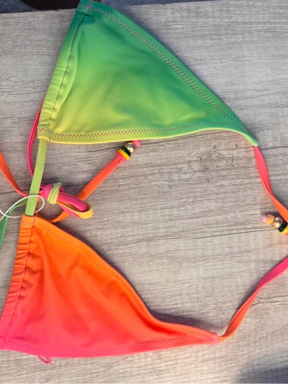 Kulani Kinis Neon Ombre Triangle Bikini Top - Green, Orange, Pink